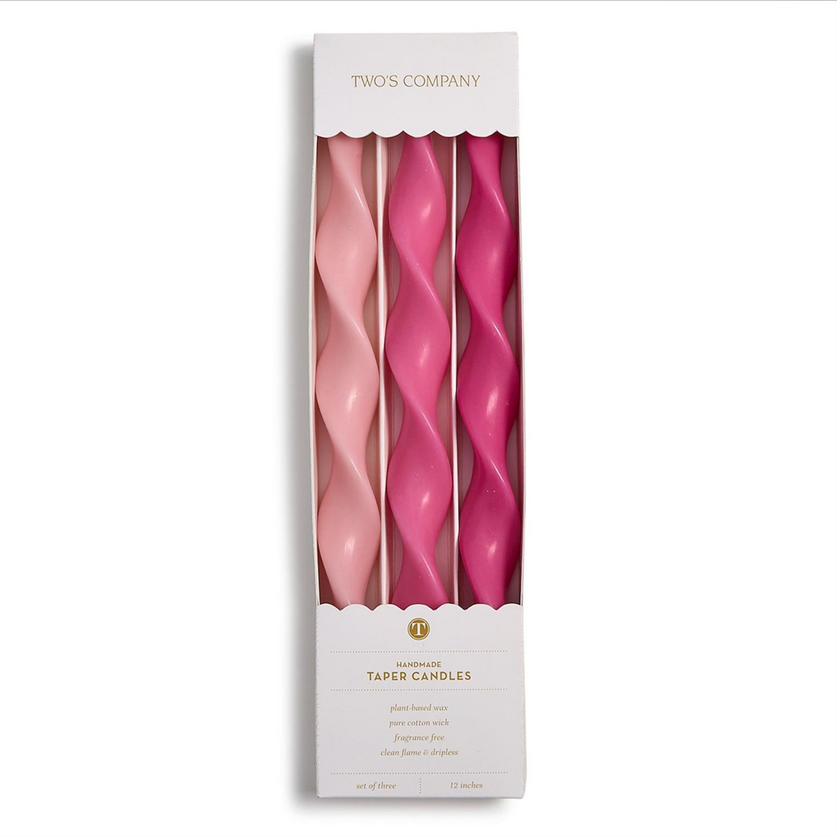 Twist and Glow Pink Hue 12" Taper Candles Set of 3