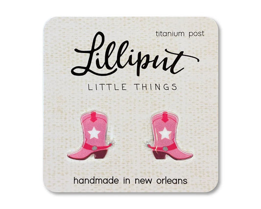 Lilliput Earrings Pink Cowgirl Boots