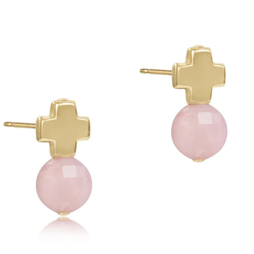 Signature Cross Gold Stud Pink Opal Earrings