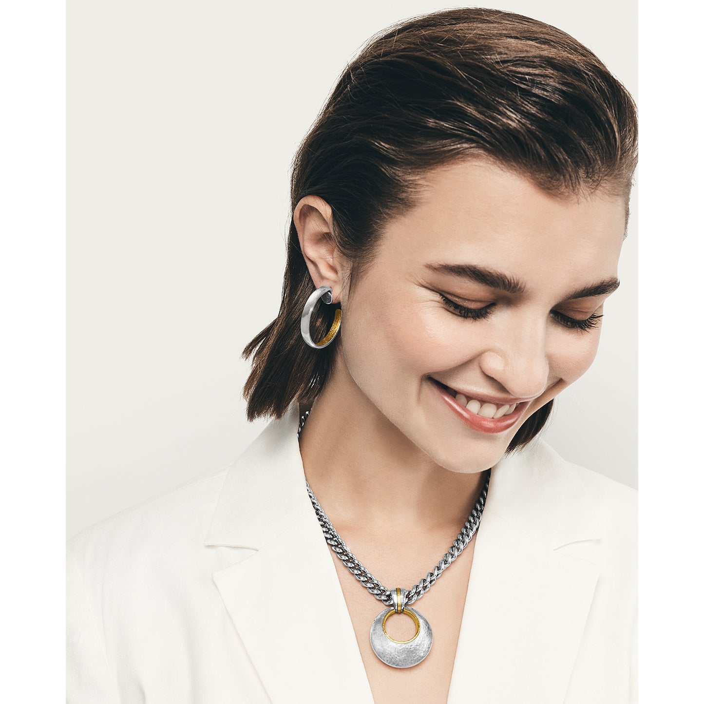 Ferrara Entrata Medium Hoop Earrings Silver/Two Tone