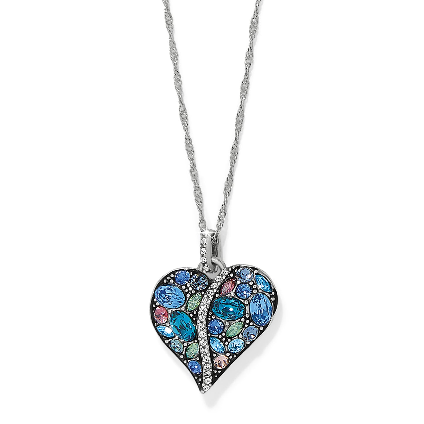 Trust Your Journey Heart Necklace Silver-Blues