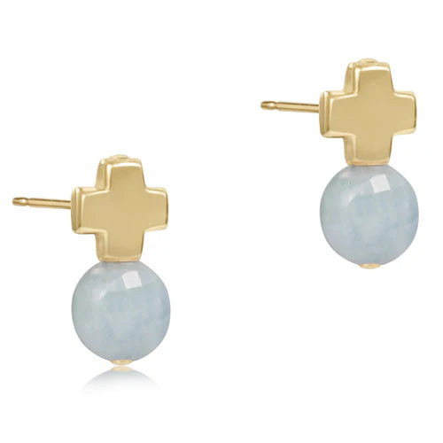 Signature Cross Gold Stud Aquamarine