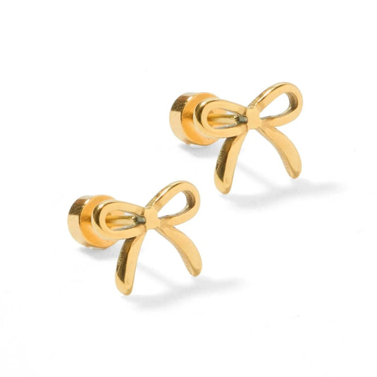 Sadie Bow Gold Screwback Stud Earrings