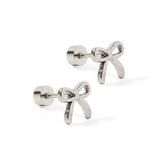 Sadie Bow Silver Screwback Stud Earrings