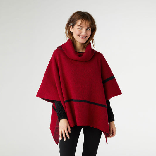 Sheldon Cowl Neck Poncho Red