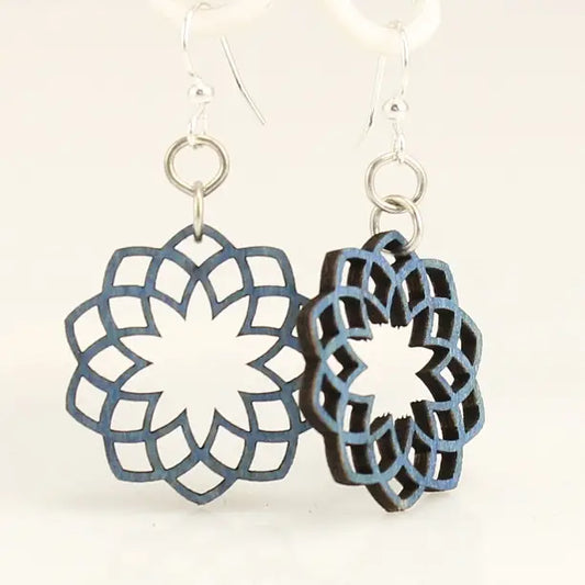 Starburst Blossoms Wood Earrings Royal Blue