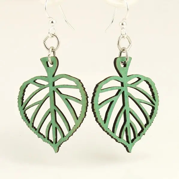 Tree Leaf Blossom Wood Earrings in Emerald