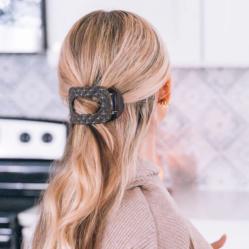 Teleties Medium Flat Round Clip Truly Taupe Quilted