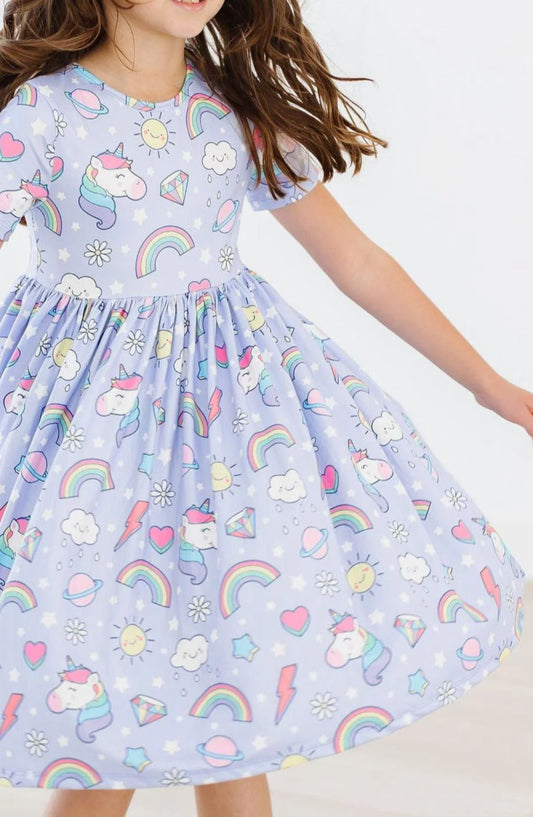 Twirl Dress Short Sleeve Galactic Unicorns