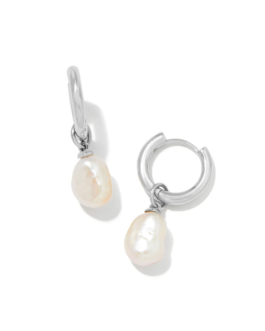 Willa Silver Pearl Huggie Earrings in Freshwater Cultured Pearl