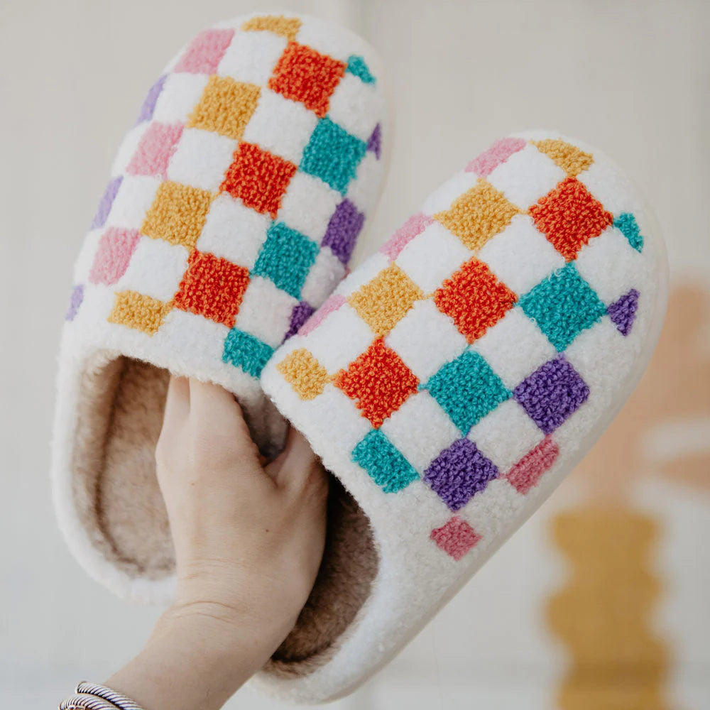 Slippers Multicolored Checkered Pattern